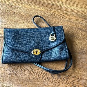 Dooney & Bourke Black and Gold Pebbled Leather Wristlet